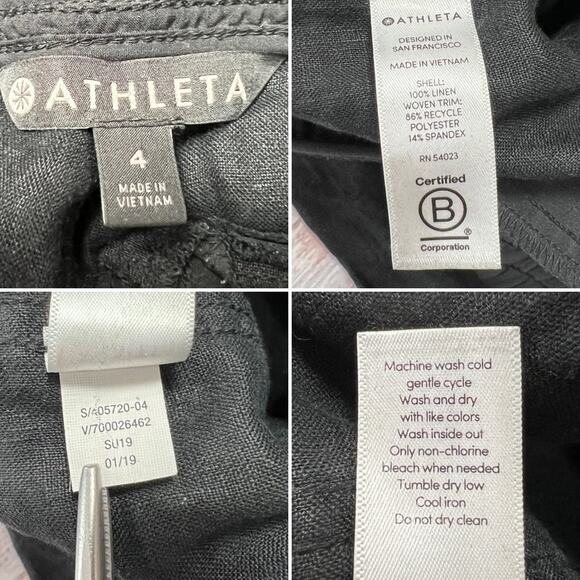 Athleta Cabo Linen Joggers Black High Rise 100% Linen Pockets Travel Pant 4 EUC - Picture 3 of 9